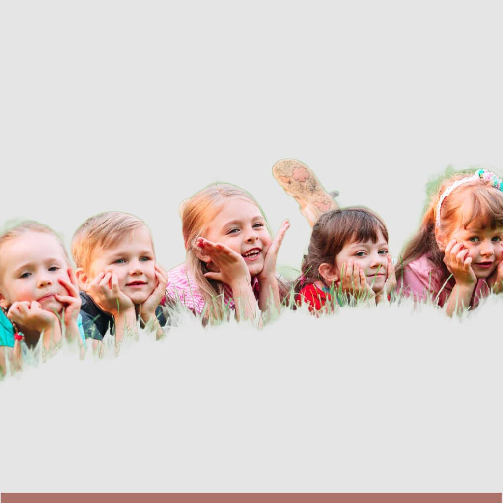 Children lying together facing forwards