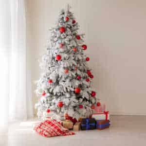 Silver Christmas Tree with red baubles