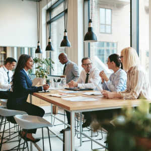 office workers in an informal meeting