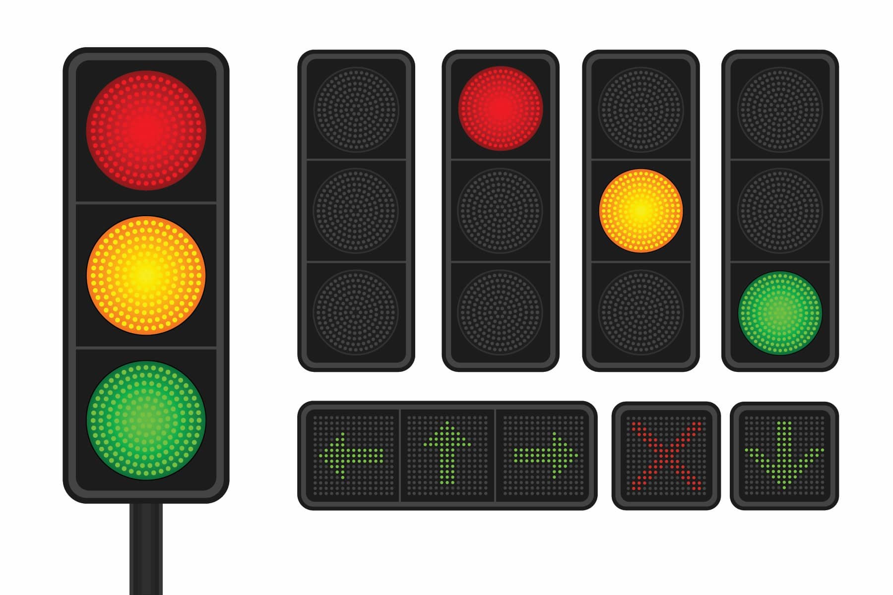 Graphic of traffic light posts with different light configurations