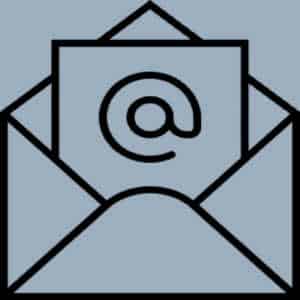 graphic denoting email showing an @ in an envelope